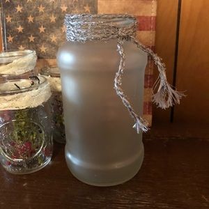 Gray Frosted Vase with Silver Ribbon Accent